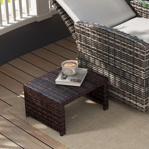 Outsunny Wicker Outdoor Ottoman, 2 Pieces Outdoor Ottomans and Footstools with Removable Cushions, PE Rattan Ottoman Seat, Footrest, Side Table for