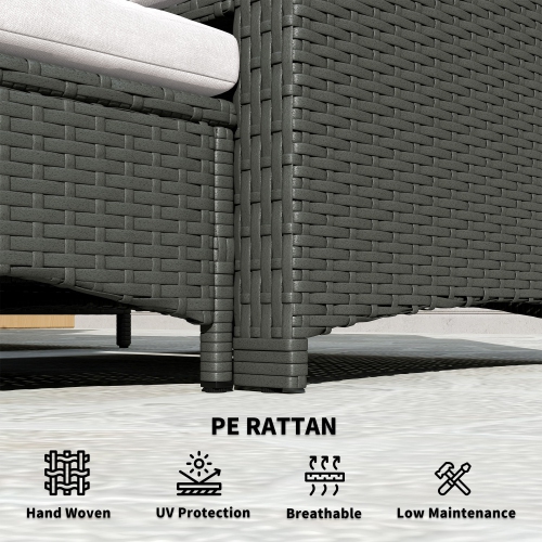 Ensemble de 5 meubles de patio en rotin Outsunny, ensemble de patio en osier avec 2 chaises, table basse à 2 niveaux, 2 poufs, coussins épais pour le