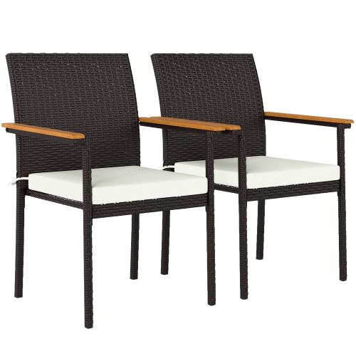 Ensemble de 2 chaises de patio empilables en osier Outsunny, chaises de salle à manger d'extérieur en rotin de PE avec coussin amovible, accoudoir