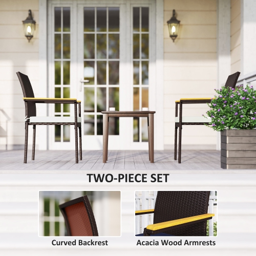 Ensemble de 2 chaises de patio empilables en osier Outsunny, chaises de salle à manger d'extérieur en rotin de PE avec coussin amovible, accoudoir