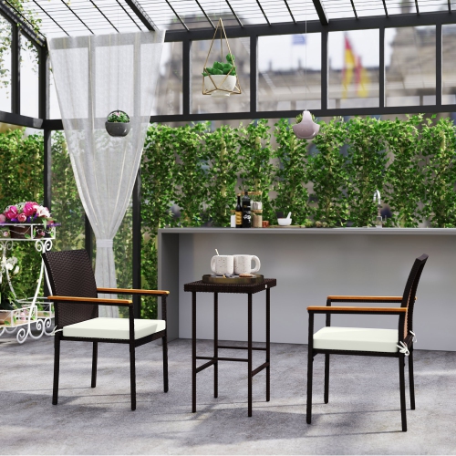 Ensemble de 2 chaises de patio empilables en osier Outsunny, chaises de salle à manger d'extérieur en rotin de PE avec coussin amovible, accoudoir