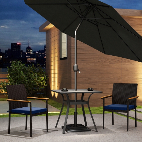 Outsunny Stackable Wicker Patio Chairs Set of 2, PE Rattan Outdoor Dining Chairs with Removable Cushion, Armrest for Garden, Porch, Yard, Navy Blue