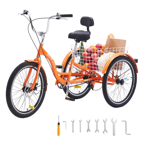 Tricycle VEVOR de 26&nbsp;po pour adultes, vélos à trois roues, tricycles à 3 roues, vélo de promenade en alliage d'aluminium avec panier et siège aj