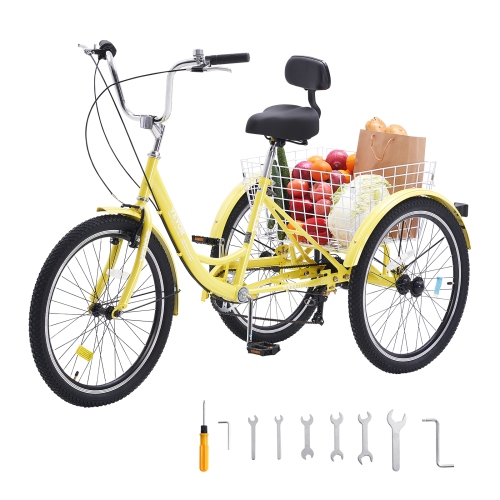 Tricycle VEVOR à 7 vitesses pour adultes, tricycles pour adultes, vélos à trois roues de 26&nbsp;po, vélo de promenade en acier au carbone avec panie
