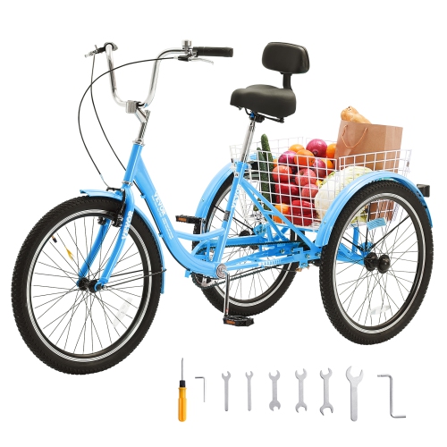 Tricycle VEVOR de 26&nbsp;po pour adultes, vélos à trois roues, tricycles à 3 roues, vélo de promenade en acier au carbone avec panier et siège ajust
