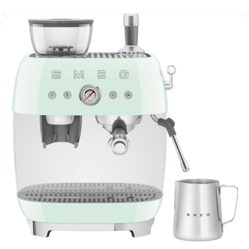 Open Box-Smeg EGF03PGUS Manual Espresso Coffee Machine with Frother & Coffee Grinder - Pastel Green