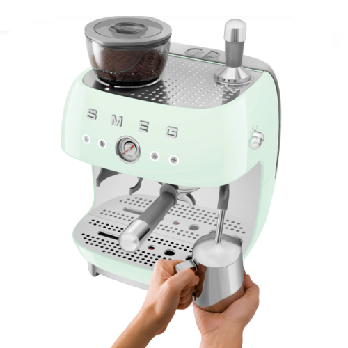 Open Box-Smeg EGF03PGUS Manual Espresso Coffee Machine with Frother & Coffee Grinder - Pastel Green