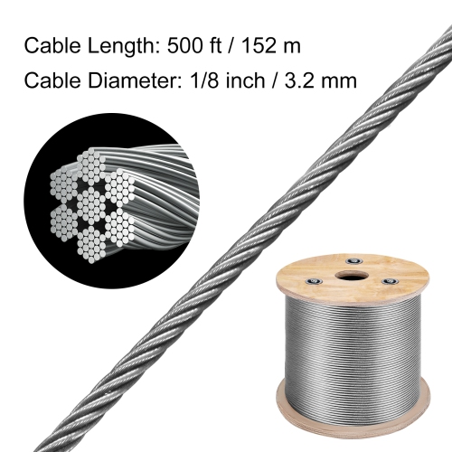VEVOR T316 Stainless Steel Cable 1/8" 7x7 Steel Wire Rope Cable 500FT Cable Railing Transport Wire Rope Cable for Railing Decking DIY Balustrade