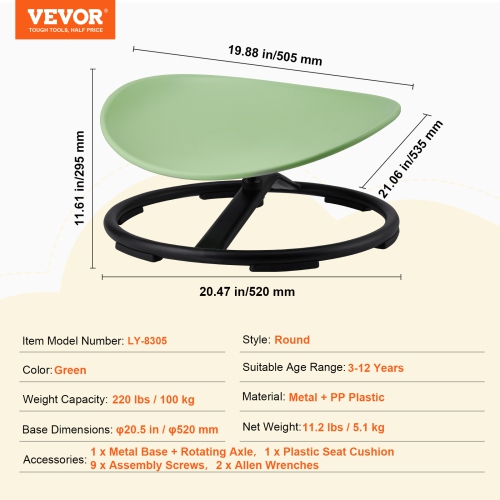 VEVOR 220 LBS Kids Swivel Chair, Sensory Spinning Chair, Autistic Kids Sensory Toy Chair with Non-Slip Metal Base, Toddler Sit and Spin Chair for