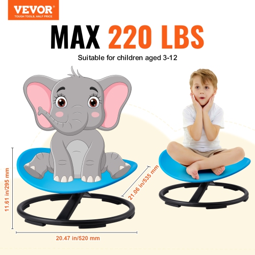 VEVOR 220 LBS Kids Swivel Chair, Sensory Spinning Chair, Autistic Kids Sensory Toy Chair with Non-Slip Metal Base, Toddler Sit and Spin Chair for