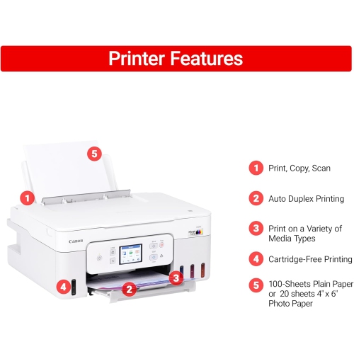 Canon Megatank G3290 All-in-One Wireless Supertank Printer, Mobile Printing, 2.7" LCD Color Touchscreen, Auto Duplex