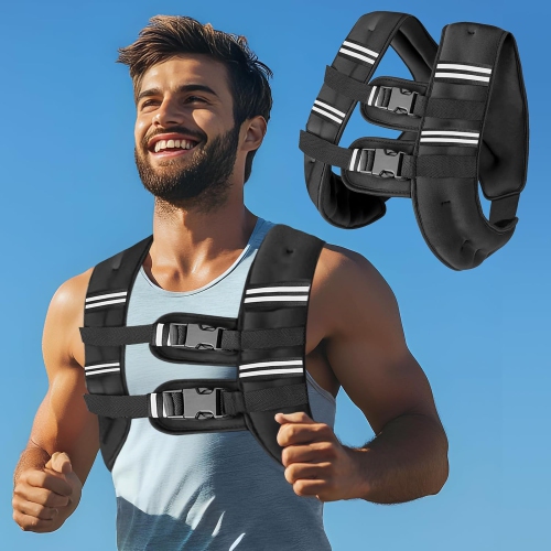 Image 1 of 7.. Weighted Vest with Two Adjustment Straps for Men Women,12Lb Weight Vest with Reflective Stripes for Workout,Strength Training,Running,Fitness,Muscle