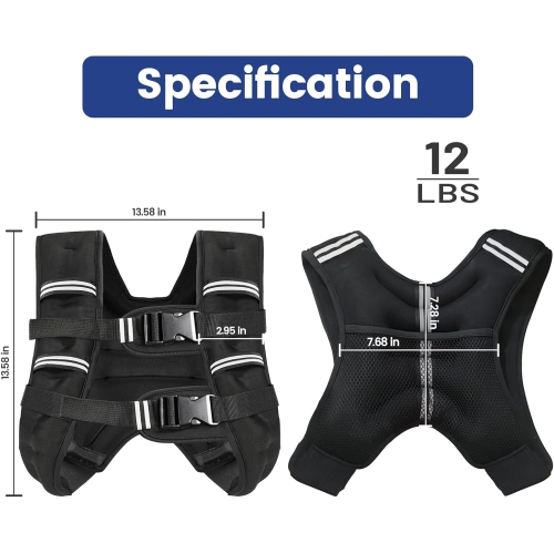 Weighted Vest with Two Adjustment Straps for Men Women,12Lb Weight Vest with Reflective Stripes for Workout,Strength Training,Running,Fitness,Muscle