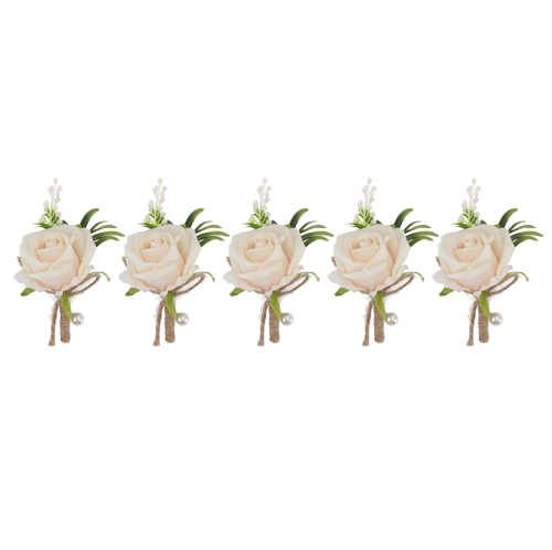 Image 1 of 10.. 5PCS Wedding Boutonniere Pin Fixed Plastic Artificial Flower Corsage for Bride and Groom Champagne