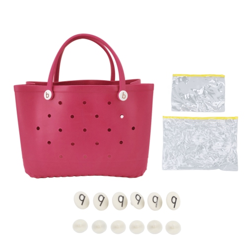 Image 1 of 10.. Beach Tote Bag Durable Safe EVA Material Multifunction Space Saving Portable Round Hole Design Large Beach Bag Rose Red