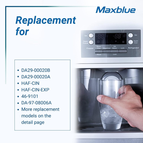 Maxblue DA29-00020B Refrigerator Water Filter, Replacement for Samsung DA29-00020B, DA29-00020A, DA97-08006A, HAF-CIN/EXP, 46-9101, 469101, 9101,