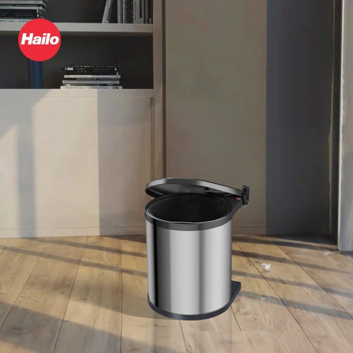 Hailo Compact-Box M Trash Can, 4 Gallon, Lid-Lift, Small Kitchen Bin, Steel