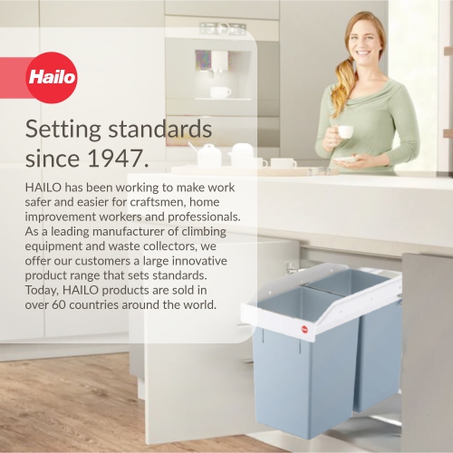 Hailo Multi-Box Duo L Pull-Out Trash Can, 11.8" Cabinet, 2 Bins, 3.7 Gal, Blue
