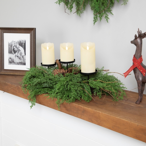 NORTHLIGHT  Pine Cone And Cedar Christmas Pillar Candle Holder - 30"