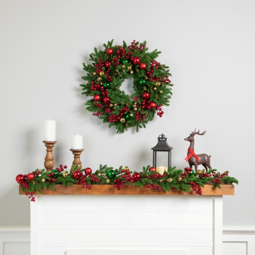 Pine with Ornaments and Berries Artificial Christmas Garland - 5' - Unlit
