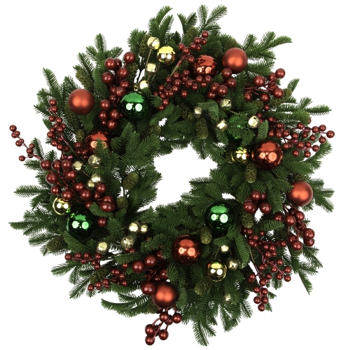 Pine with Ornaments and Berries Artificial Christmas Wreath - 24" - Unlit