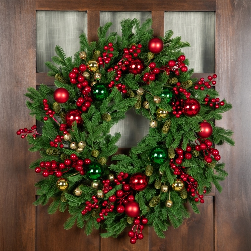 Pine with Ornaments and Berries Artificial Christmas Wreath - 24" - Unlit