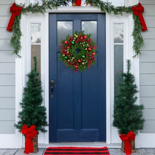 Pine with Ornaments and Berries Artificial Christmas Wreath - 24" - Unlit