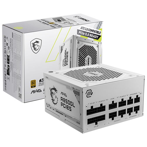 MSI MAG A850GL PCIE5 850W Modular Power Supply - White