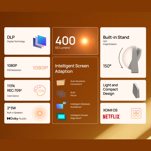 Open Box - XGIMI Elfin Flip FHD Portable Home Theatre Projector w/Stand, Mini Projector for Outdoor, 4k Video Support, SmartPhone/Wifi/Bluetooth,