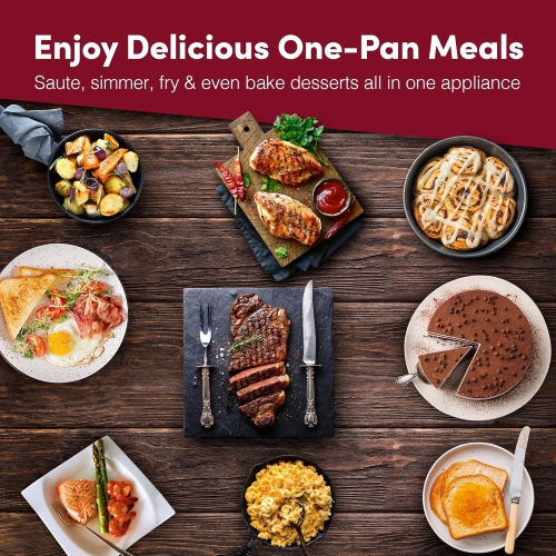 Elite Gourmet EG808 8” x 8" Electric Skillet with Non-Stick Surface, Dishwasher Safe, Tempered Glass Lid, 600W