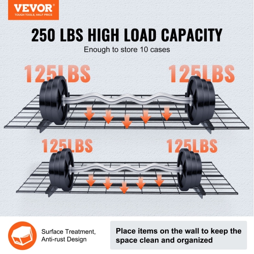 VEVOR 2 Pack Garage Storage Shelving, 4 x 2 ft Heavy Duty Garage Shelves Wall Mounted, 500 lbs Load Capacity(Total) Garage Storage Rack Floating