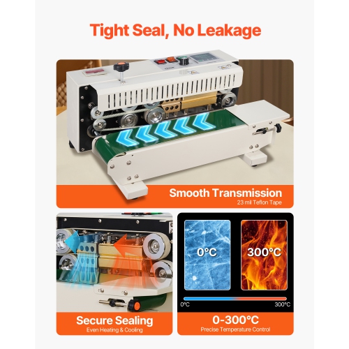 VEVOR 0.24-0.47 in/6-12 mm Continuous Bag Band Sealing Machine, Horizontal Band Sealer Machine with Digital Temperature Control and Count Function,