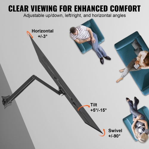 VEVOR 26-55 inch Full Motion TV Mount Fits, Swivel Tilt Horizontal Adjustment TV Wall Mount Bracket with Articulating Arm, Max VESA 400x400mm , Holds