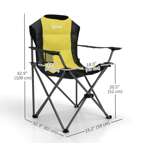 Outsunny – Chaises de camping pliantes, ensemble de 2 chaises pliantes à dossier haut avec porte-gobelet, chaises de camping rembourrées pour