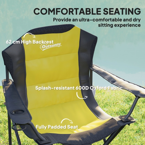 Outsunny – Chaises de camping pliantes, ensemble de 2 chaises pliantes à dossier haut avec porte-gobelet, chaises de camping rembourrées pour