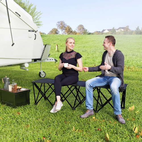 Outsunny Portable 4-Seater Folding Team Sports Sideline Bench, Outdoor Camping Folding Bench Chair with Carry Bag for Soccer Football Team, No