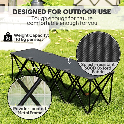 Outsunny Portable 4-Seater Folding Team Sports Sideline Bench, Outdoor Camping Folding Bench Chair with Carry Bag for Soccer Football Team, No
