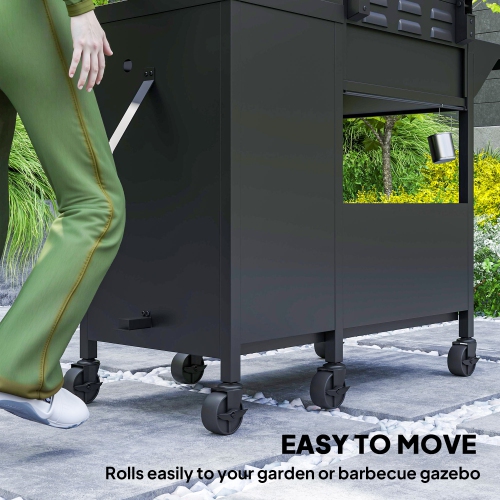 Outsunny 3 Burner Propane Gas Grill with Side Burner, 9.5 KW BBQ Grill, Cabinet Style Barbecue Cart with Shelves, Wheels, Instant Ignition for