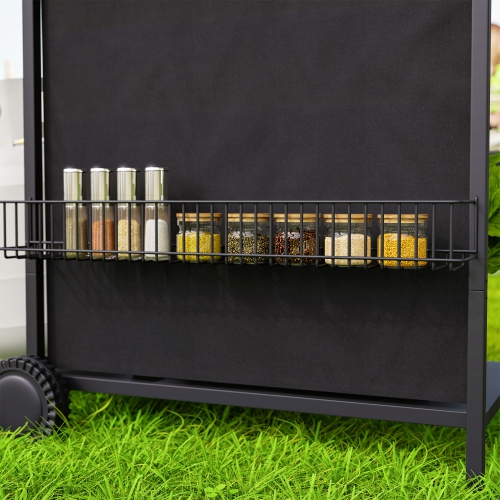 Outsunny 4+1 Burner Propane Gas BBQ Grill, Portable Gas Barbecue Grill with Side Burner, Thermometer, Lid, Side Table, Shelf, Spice Rack, Wheels,