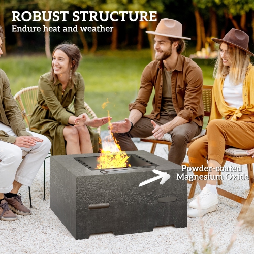 Outsunny Square Fire Pit with Fire Poker, Wood Burning Firepit for Outside with Mesh Lid, Outdoor Fireplace for Patio Bonfire Camping, Magnesium
