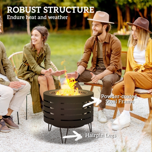 Outsunny Round Fire Pit with Fire Poker, Portable Wood Burning Firepit for Outside with Ash Tray and Hairpin Legs, Outdoor Fireplace for Patio