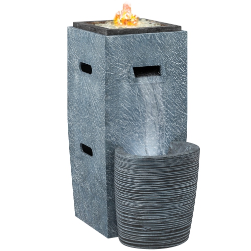 Outsunny Propane Fire Pit Table with Fountain, 15,000 BTU Outdoor Gas Fire Table with LED Light Adjustable Water Flow, Fire Fountain Water Feature