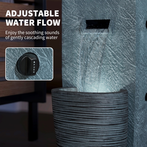 Outsunny Propane Fire Pit Table with Fountain, 15,000 BTU Outdoor Gas Fire Table with LED Light Adjustable Water Flow, Fire Fountain Water Feature