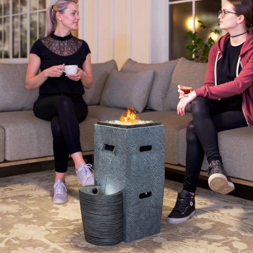 Outsunny Propane Fire Pit Table with Fountain, 15,000 BTU Outdoor Gas Fire Table with LED Light Adjustable Water Flow, Fire Fountain Water Feature