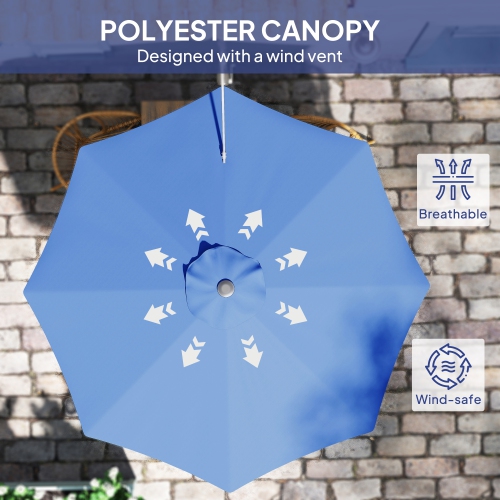 Outsunny 9.6 x 9.6 ft Wall Mounted Patio Umbrella with Rotate, Outdoor Market Umbrella Parasol with Crank, Dark Blue