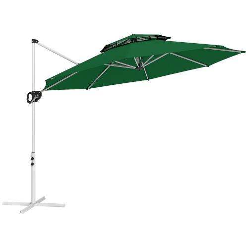 Outsunny 10 FT Cantilever Patio Umbrella, Double Top Offset Hanging Umbrella with 360° Rotation & Adjustable Height, Cross Base, Crank and Tilt for