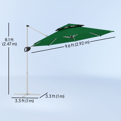 Outsunny 10 FT Cantilever Patio Umbrella, Double Top Offset Hanging Umbrella with 360° Rotation & Adjustable Height, Cross Base, Crank and Tilt for