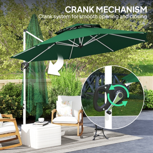 Outsunny 10 FT Cantilever Patio Umbrella, Double Top Offset Hanging Umbrella with 360° Rotation & Adjustable Height, Cross Base, Crank and Tilt for