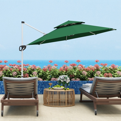 Outsunny 10 FT Cantilever Patio Umbrella, Double Top Offset Hanging Umbrella with 360° Rotation & Adjustable Height, Cross Base, Crank and Tilt for
