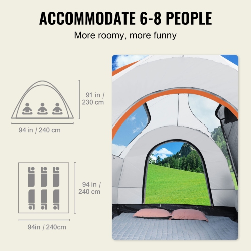 VEVOR 6-8 Person SUV Camping Tent, 8'-8' SUV Tent Attachment for Camping with Rain Layer and Carry Bag, PU2000mm Double Layer Truck Tent, Rear Tent